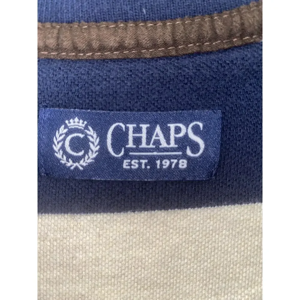 Chaps Polo Shirt Mens XL Blue Striped 100% Cotton Short Sleeve Casual Golf